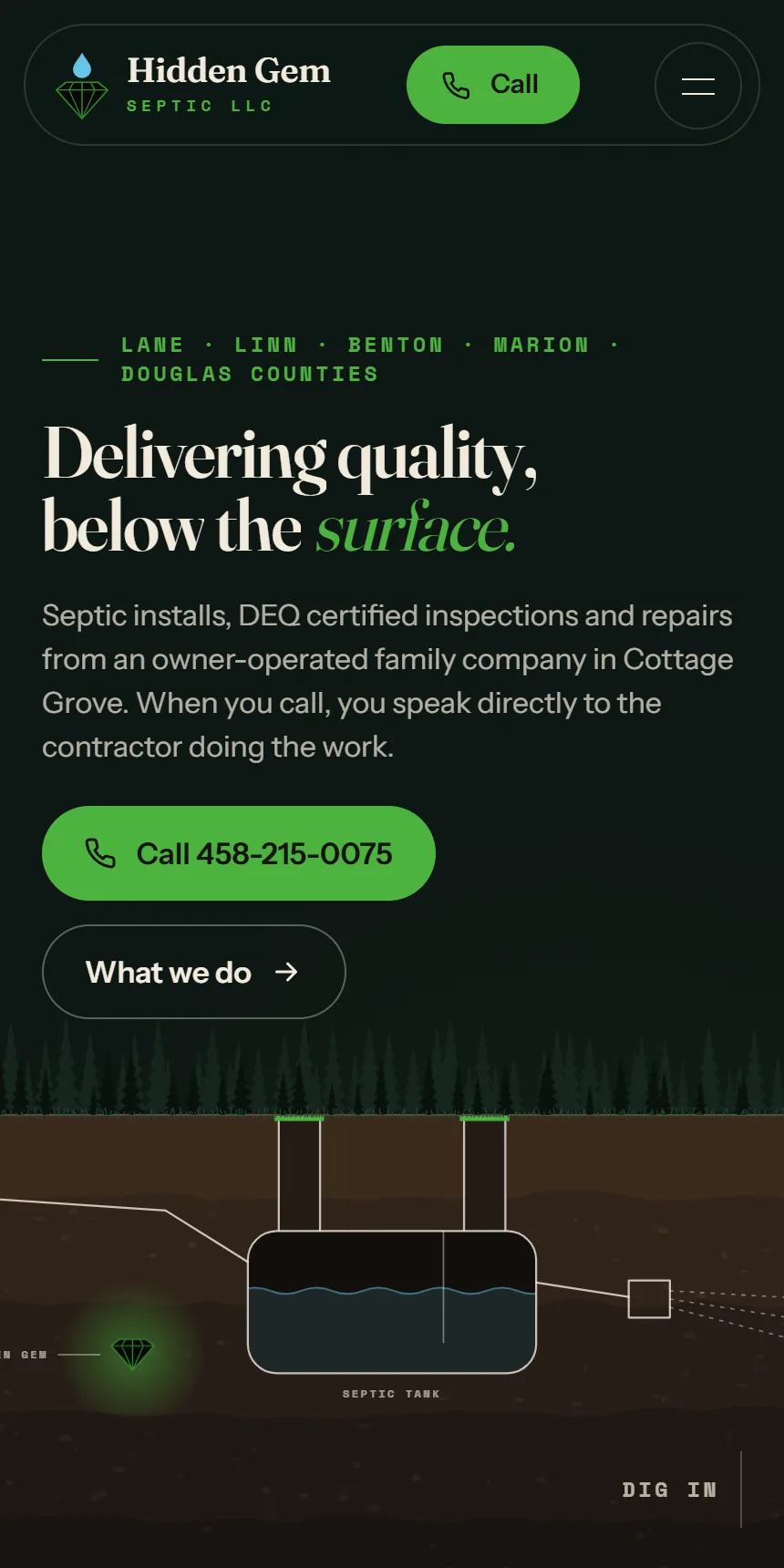 The Hidden Gem Septic demo site we built, shown on a phone